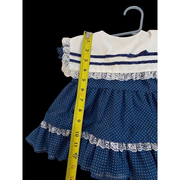 Vintage Sailor Dress Baby Girls Size 18M Blue White Peter Pan Collar Swing Skirt - Picture 9 of 10